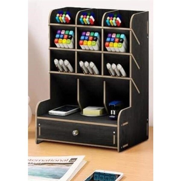 DIY Wooden Desk Organizer with Drawer and Cell Phone Holder