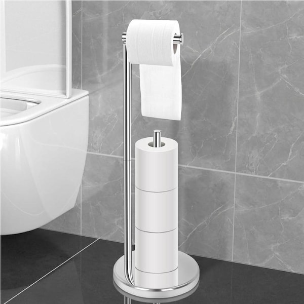 Foldable Stainless Steel Toilet Paper Stand with Reserve for Bathroom