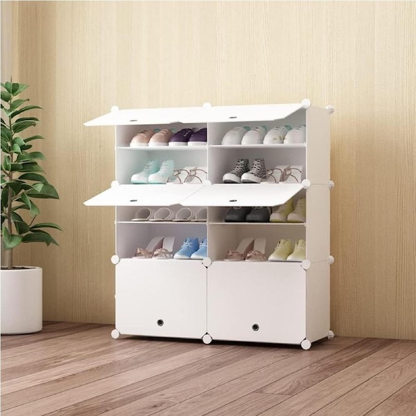 Portable Plastic Shoe Storage Tower - 2 Rows, 6 Layers