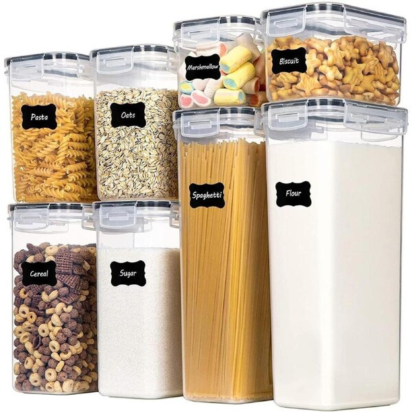 8-Piece Airtight Food Storage Containers with Lids for Pantry Organization - Clear
