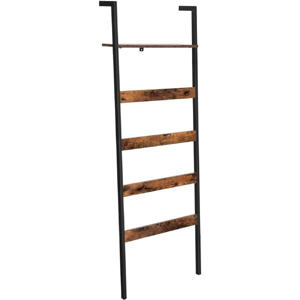 Wall-Leaning Blanket Ladder with Storage Shelf - Industrial Style
