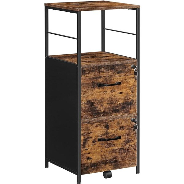 2-Drawer Rustic Brown & Black Filing Cabinet