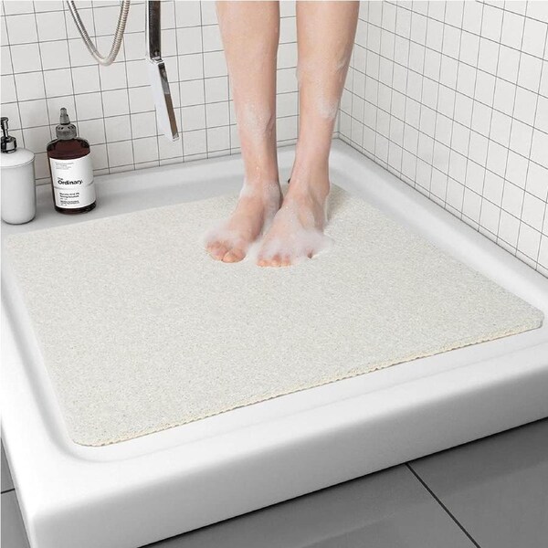 24x24 Non-Slip Shower Mat for Textured Surfaces - Quick Drying & Easy Cleaning - White