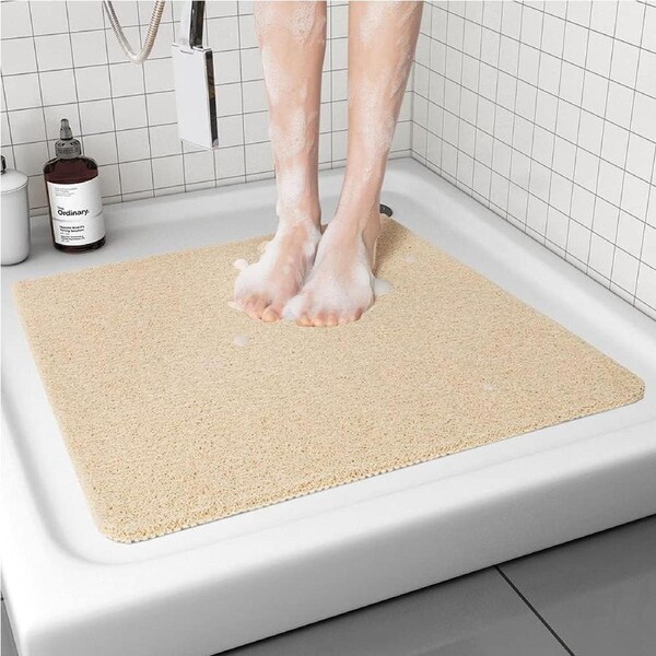 24x24 Beige Non-Slip Shower Mat for Textured Surfaces - Quick Drying & Easy to Clean