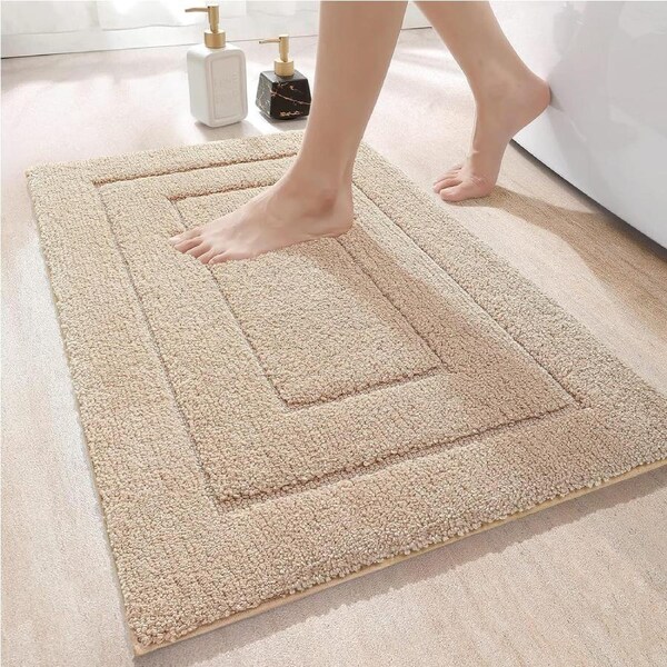 Soft Absorbent Bathroom Rug Mat - Non-Slip, Machine Washable - 20x32 Beige