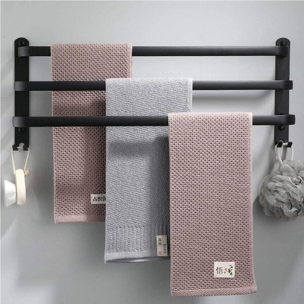 3-Tier Wall Mount Towel Holder with Hooks for Bathroom - 60CM