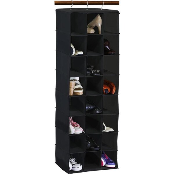 Black Hanging Shoe Shelves with 24 Pockets - Closet Organizer