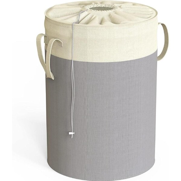 Grey Terylene Cotton Laundry Hamper - Collapsible & Round