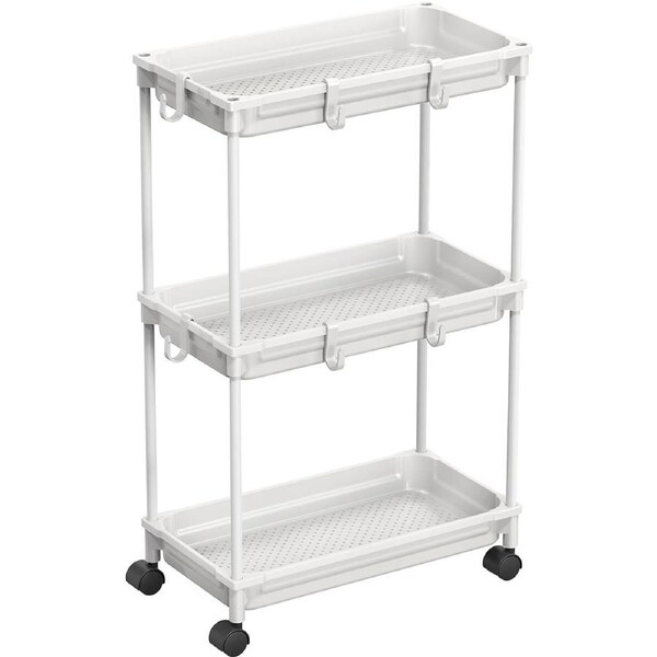 3-Tier Slim Rolling Storage Cart - White