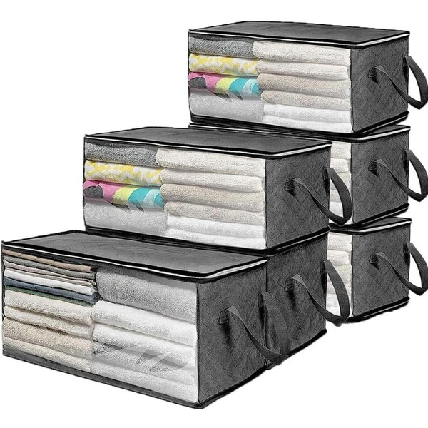 6-Pack Clothing Storage Bags with Reinforced Handles - Grey