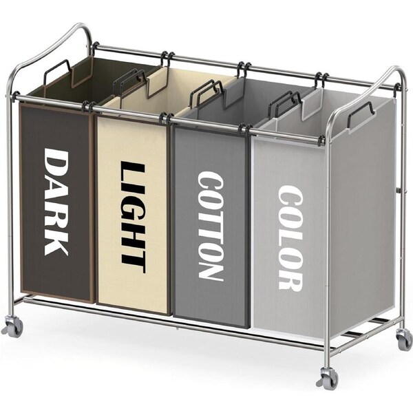 Heavy Duty 4-Bag Laundry Sorter Cart - Silver/Assorted Bags