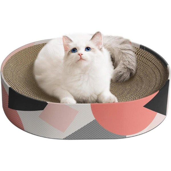 Oval Cardboard Cat Scratcher - Durable Scratch Pad for Furniture Protection