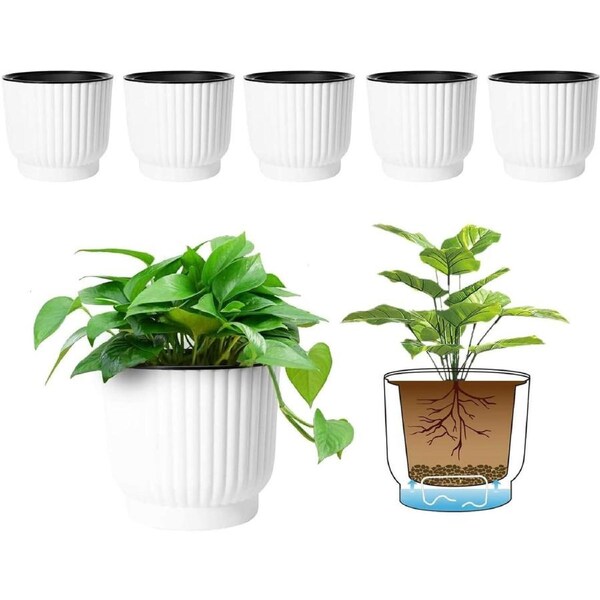 Set of 6 Self-Watering Planters for Indoor/Outdoor Decor - Macaron-Colored, White
