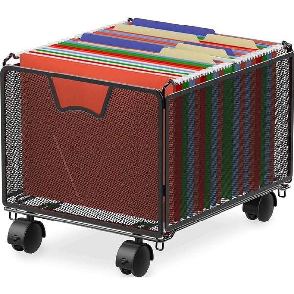 Black Mesh Hanging File Box with Wheels
