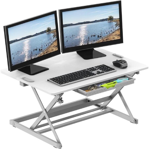 32 White Sit-Stand Desk Converter - Height Adjustable