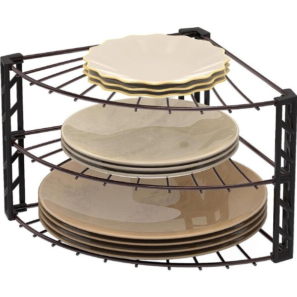 Bronze 3-Tier Corner Plate Rack Shelf for Counters