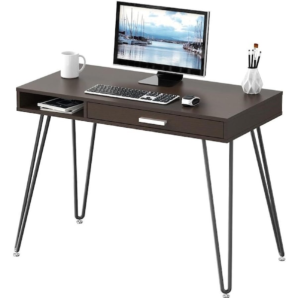 40 Computer Desk with Drawer & Hairpin Leg - Espresso