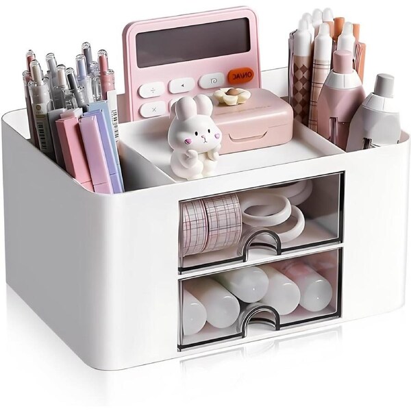 2-Drawer Desk Organizer for Stationery Supplies - White