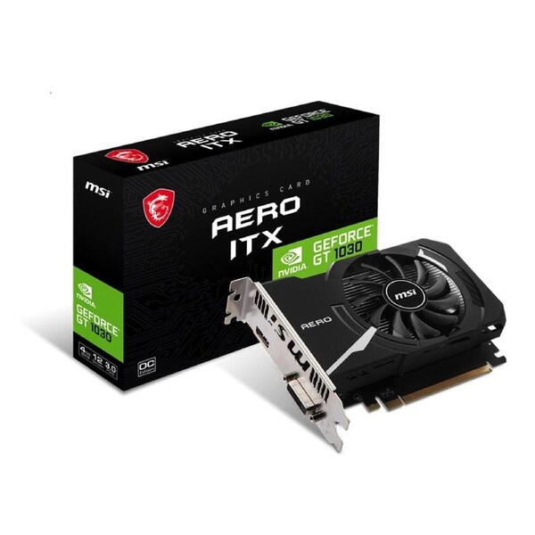 MSI nVidia GeForce GT 1030 AERO ITX 4GD4 OC Video Card, PCI-e 3.0, 1430 MHz Boost Clock, 1189 MHz Base Clock, 1x HDMI 2.0, 1x DVI(NEW)