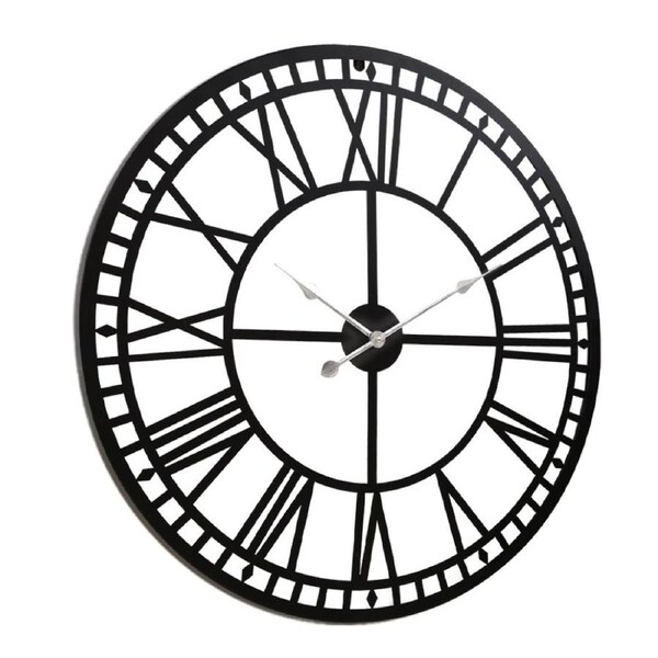 80CM Large Wall Clock Roman Numerals Round Metal Luxury Home Decor Black
