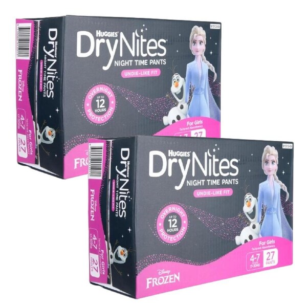 Huggies DryNites Pants Napies Diapers Night Time 4-7 Years 54 Pack Girls