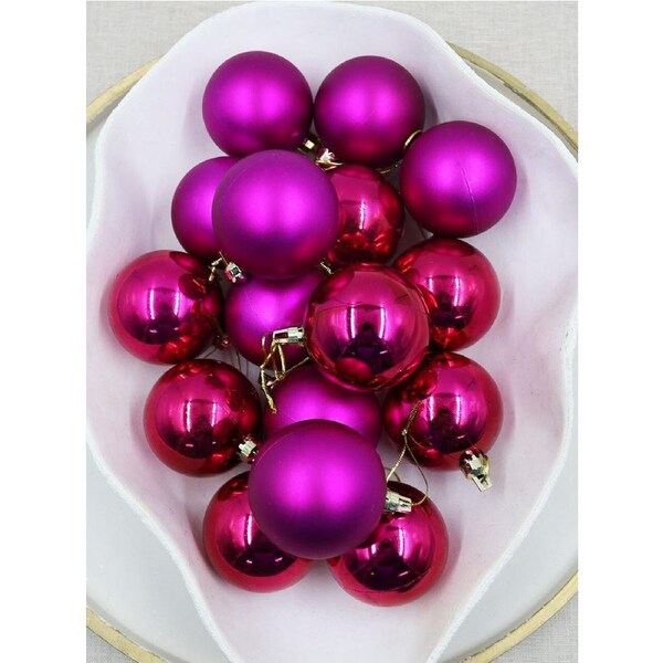 Hot Pink Christmas Baubles 60mm Gloss Matt 16 Pack