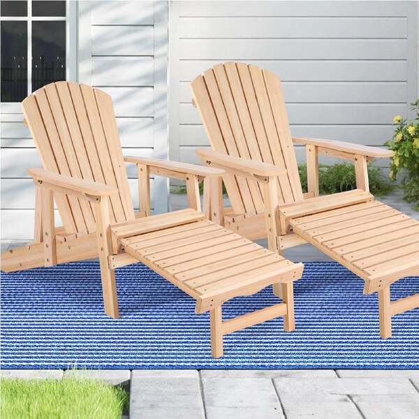 ALFORDSON 2x Outdoor Chairs Wooden Adirondack w/ Ottoman Patio Beach Garden Wood