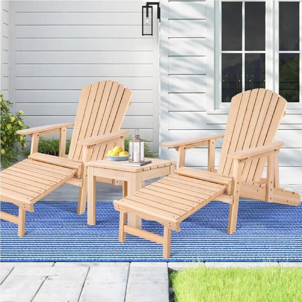 ALFORDSON Adirondack Chairs Table 3PCS Set Outdoor Furniture w/ Ottoman Beach Wood