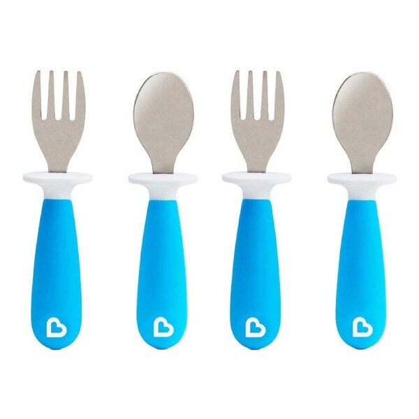 4PC Munchkin Raise Toddler/Baby Fork and Spoon Set w/Choke Guard (Blue) 12M+