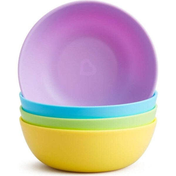 4PC Munchkin BPA-Free Plastic Multi Colourful Assorted High-Sided Bowl Set 6M+