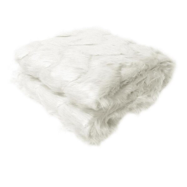 Riley White Chevron Faux Fur Throw Rug 127 x 152 cm