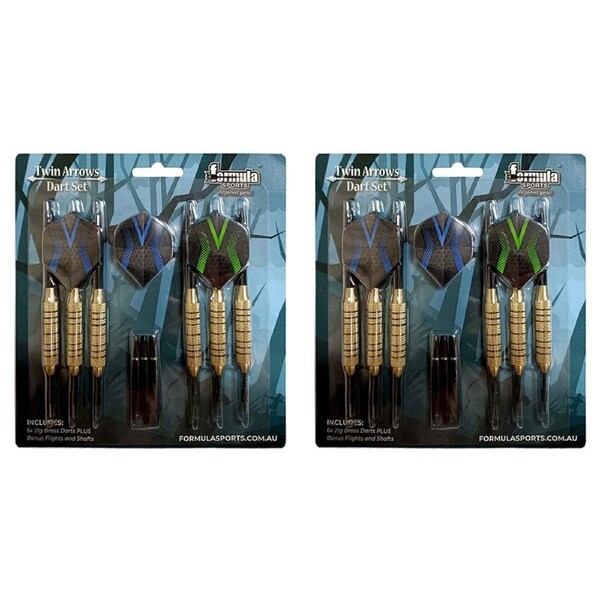 2x Formula Sports Twin Arrows 21g Brass Barrel Darts Set Tempered Steel Points
