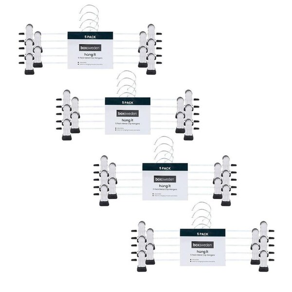 20pc Boxsweden Durable Metal 35cm Adjustable Pants Clip Hangers Silver
