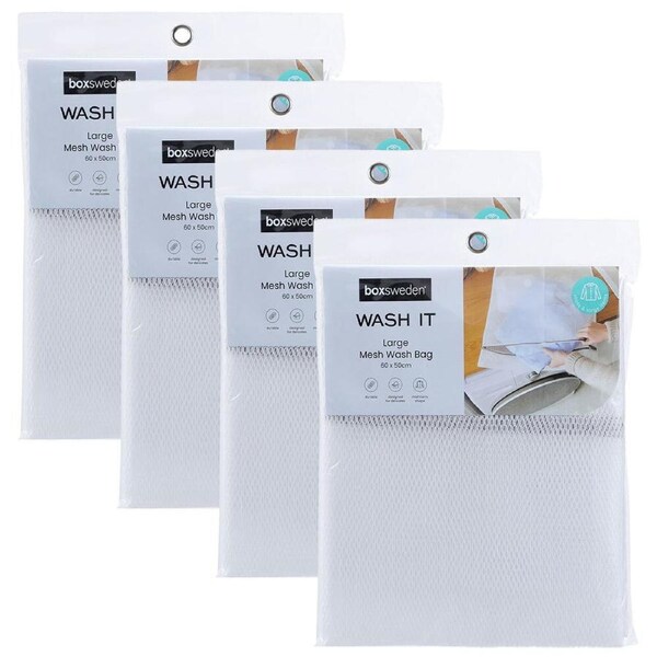 4x Boxsweden Wash It 60x50cm Washing Machine Mesh Clothes Bag Storage Large WHT