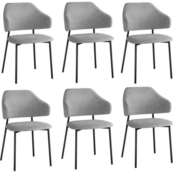 Oikiture 6x Armchair Dining Chair Accent Chairs Tub Armchairs Fabric Grey&Black