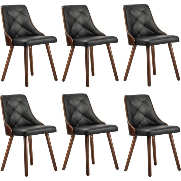 Oikiture 6x Dining Chairs Wooden Chair Kitchen Cafe Faux Leather Padded Black