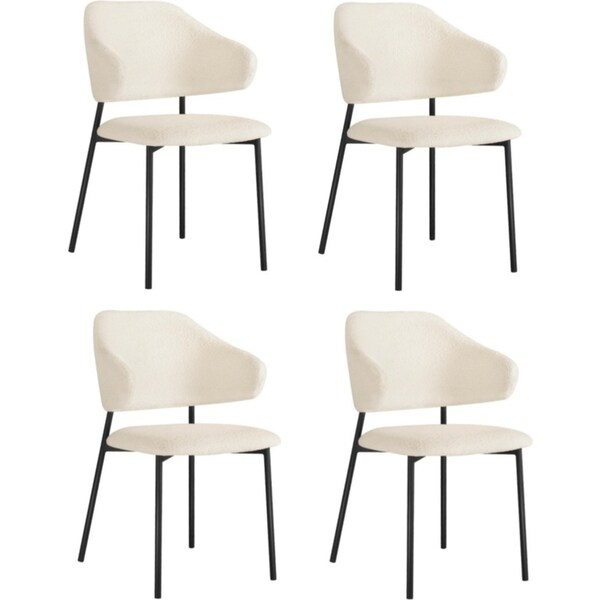 Oikiture 4x Armchair Dining Chair Accent Chairs Tub Armchairs Sherpa White&Black