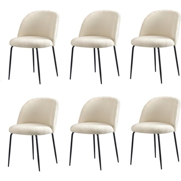Oikiture 6x Dining Chairs Accent Chair Armchair Kitchen Upholstered Sherpa White