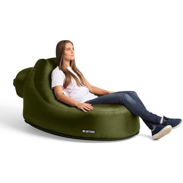 Softybag Inflatable 175cm Chair Camping Outdoor/Beach Adult Lounge Olive Green