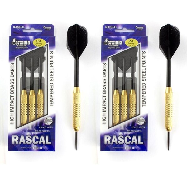 24pc Formula Sports Rascal 24g Brass Barrel Darts Tempered Steel Tip Shaft