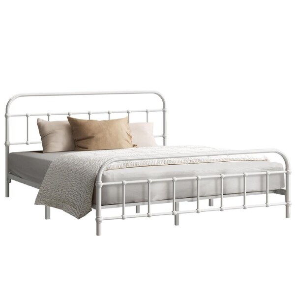 Oikiture Bed Frame Metal Bed Base Double Size Bed Platform White