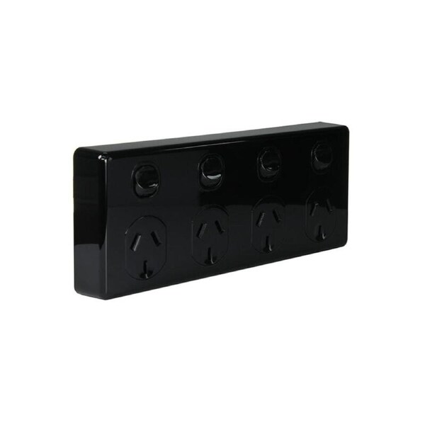 Trader Puma PUBIG4BK - 4 Gang Fixed Power Point Double Pole 10A (Black)