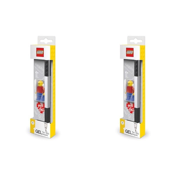 2x Lego Black Gel Pen 0.7mm Medium Point Writing Ballpen w/ Mini Figurine Toy 6+