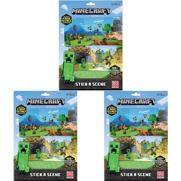 3x 100pc Minecraft Kids Stick A Scene Reusable Stickers Craft Activity Set 3y+