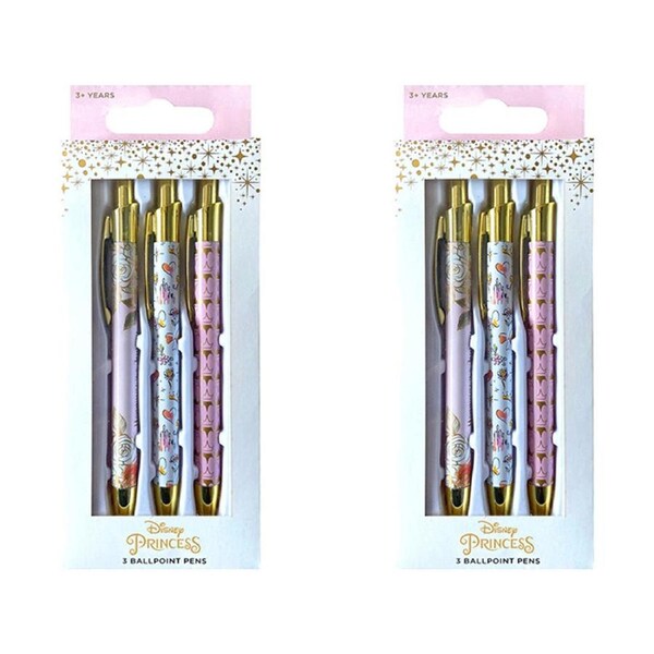 2x 3PK Disney Princess Ballpoint Metal Pen Writing Stationery Set Kids/Child 3y+