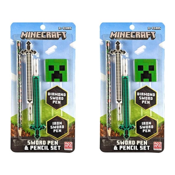 2x 3PK Minecraft Sword Pen & Lead Pencil Set Kids/Children Writing Stationery 3+