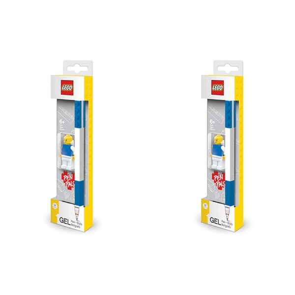 2x Lego 2.0 Blue Gel Pen 0.7mm MED Point Writing Ballpen w/Mini Figurine Toy 6y+