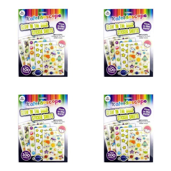 4x 5PK Kaleidoscope Kids/Children Glow In The Dark Sticker Sheets Art Set 5y+