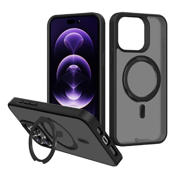 iPhone 15 Pro Max Case Cover with 360o Rotation Ring Stand - MagSafe Compatible, Anti-Slip Design, Shockproof with Screen & Camera Lens Guard - Black