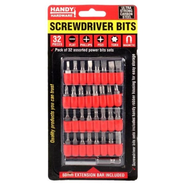 Screwdriver Bits Magnetic (Includes Flat Head, Phillips Head, P0Z1 Head, Torx Head and 60mm Extension Bar) 25mm 32pc